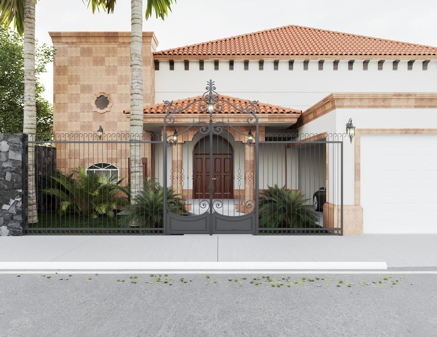 Fachada mediterránea con teja y herrería